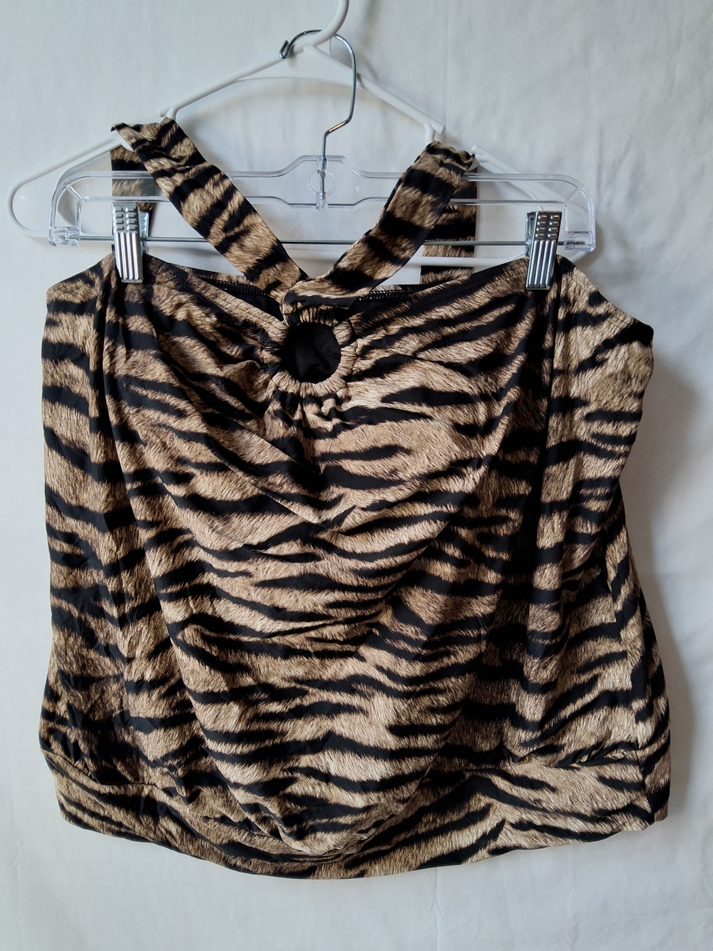 Michael Kors Brown & Black Tiger-Print Tie Around Neck Bathing Suit Top